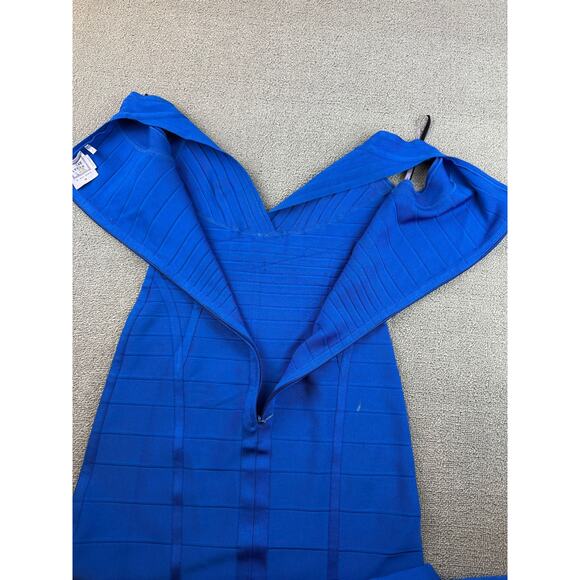Hervé Léger Women's Medium Blue V Neck Dress Gown - Picture 11 of 16